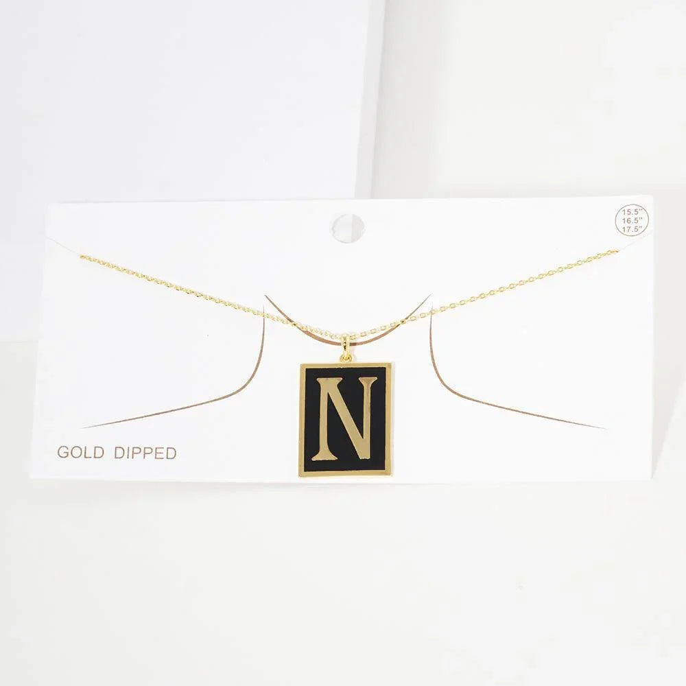 Letter N Gold Dipped Enamel Rectangle Monogram Pendant Necklace - Jewelry Store by Erik Rayo