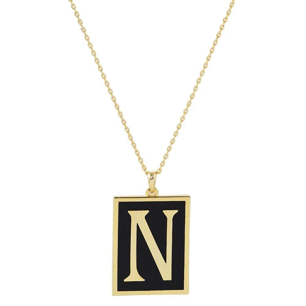 Letter N Gold Dipped Enamel Rectangle Monogram Pendant Necklace - Jewelry Store by Erik Rayo
