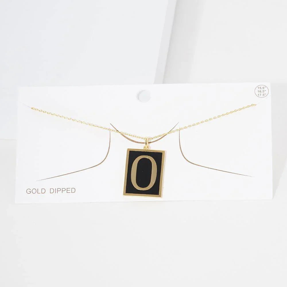 Letter O Gold Dipped Enamel Rectangle Monogram Pendant Necklace - Jewelry Store by Erik Rayo