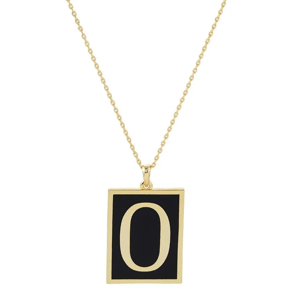 Letter O Gold Dipped Enamel Rectangle Monogram Pendant Necklace - Jewelry Store by Erik Rayo