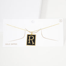 Load image into Gallery viewer, Gold -R- Gold Dipped Enamel Rectangle Monogram Pendant Necklace
