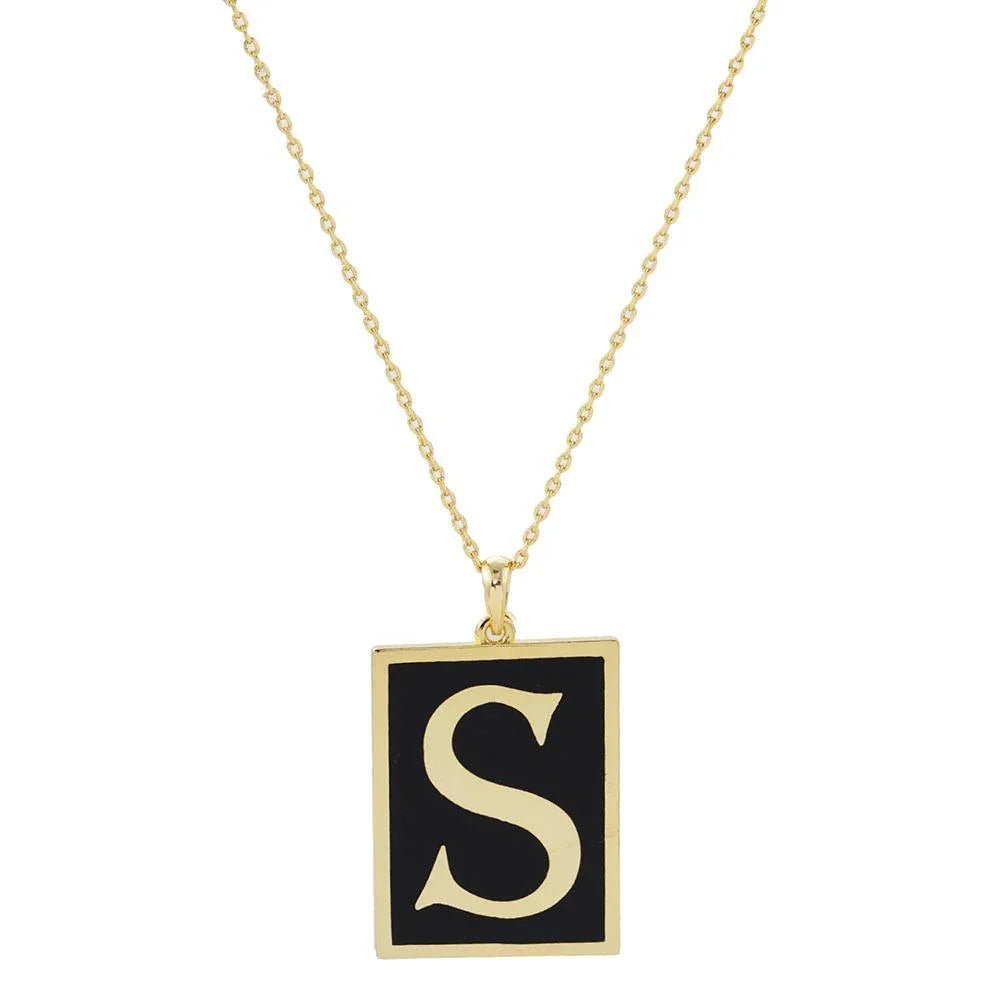 Letter S Gold Dipped Enamel Rectangle Monogram Pendant Necklace - Jewelry Store by Erik Rayo