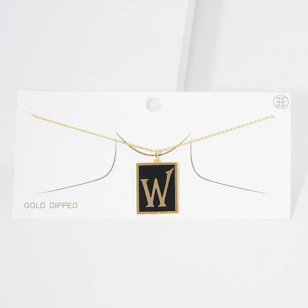 Letter W Gold Dipped Enamel Rectangle Monogram Pendant Necklace - Jewelry Store by Erik Rayo