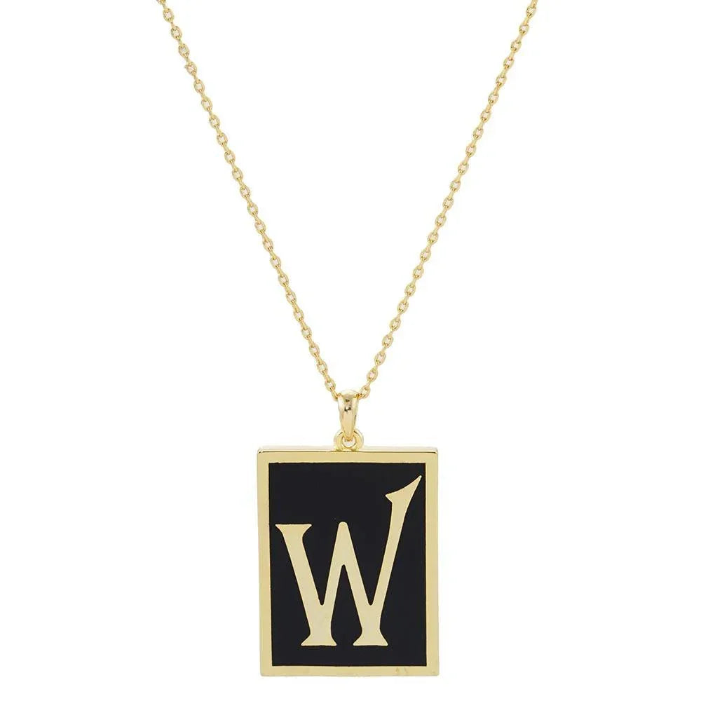 Letter W Gold Dipped Enamel Rectangle Monogram Pendant Necklace - Jewelry Store by Erik Rayo