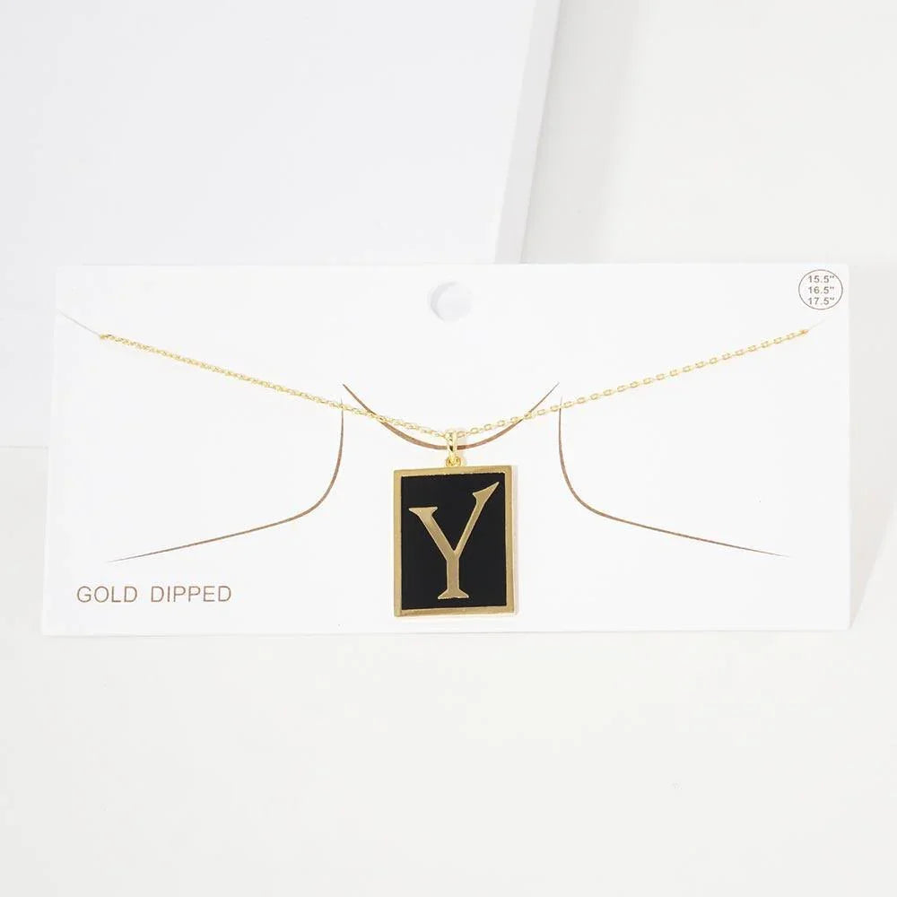 Letter Y Gold Dipped Enamel Rectangle Monogram Pendant Necklace - Jewelry Store by Erik Rayo