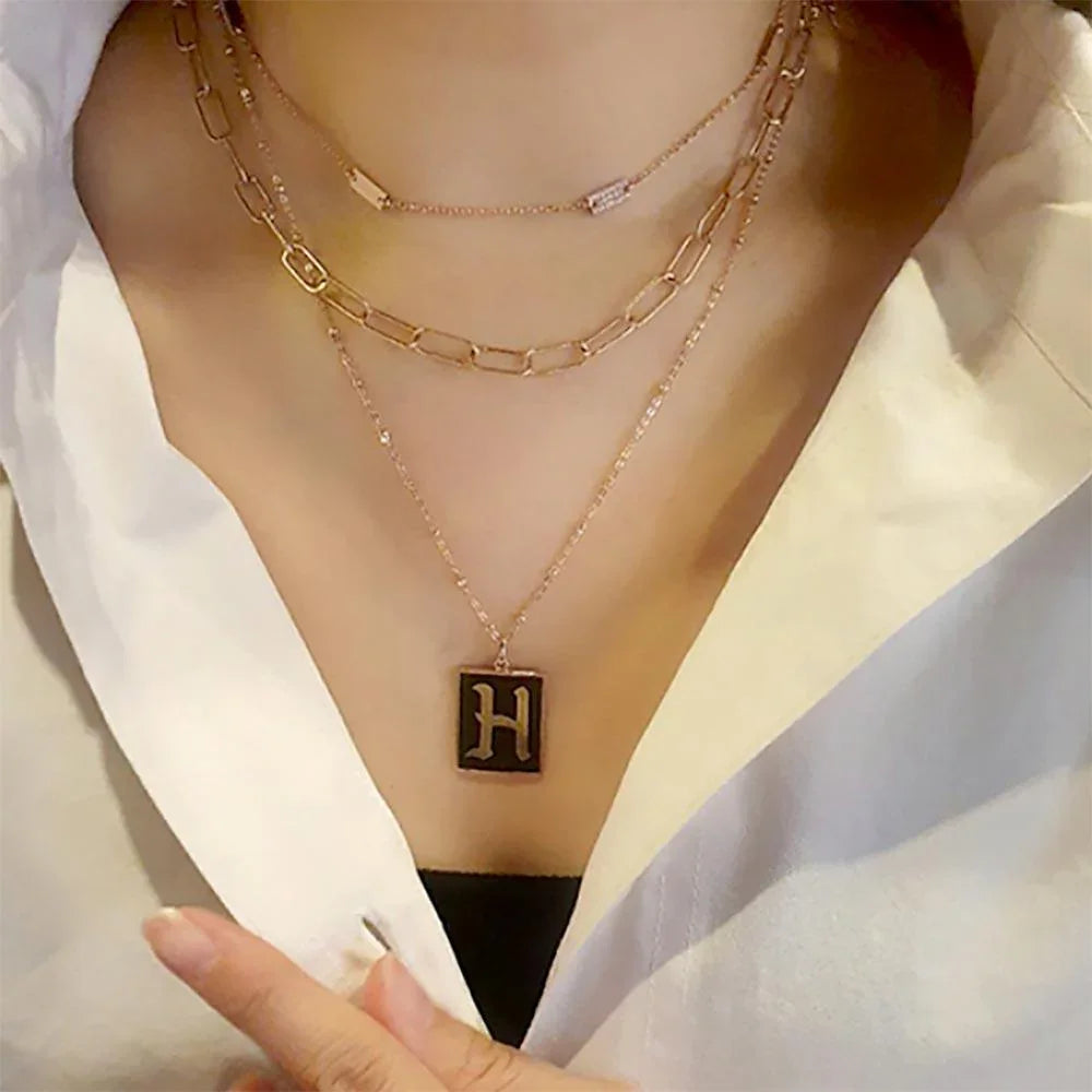 Letter Y Gold Dipped Enamel Rectangle Monogram Pendant Necklace - Jewelry Store by Erik Rayo
