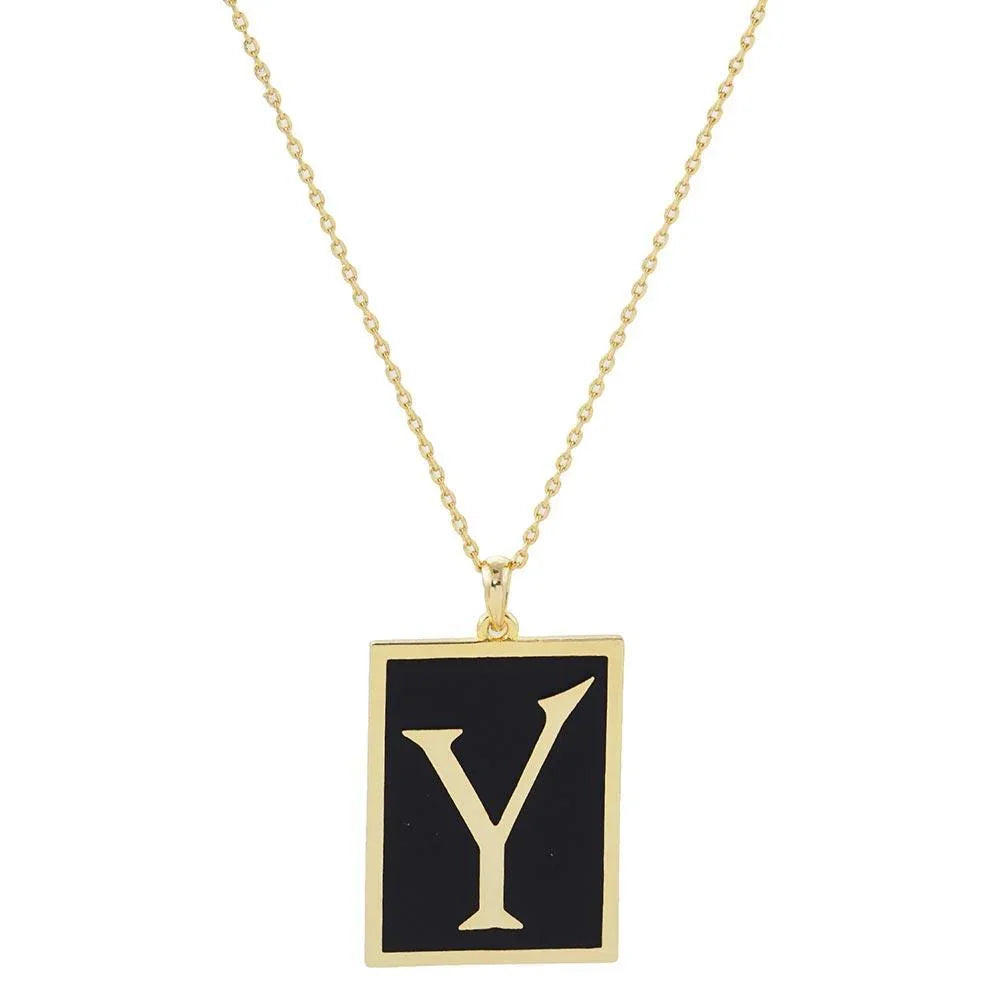 Letter Y Gold Dipped Enamel Rectangle Monogram Pendant Necklace - Jewelry Store by Erik Rayo