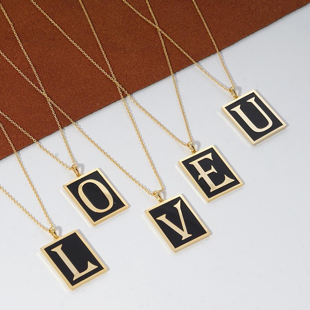 Letter Y Gold Dipped Enamel Rectangle Monogram Pendant Necklace - Jewelry Store by Erik Rayo