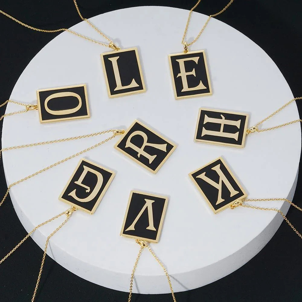 Letter Y Gold Dipped Enamel Rectangle Monogram Pendant Necklace - Jewelry Store by Erik Rayo