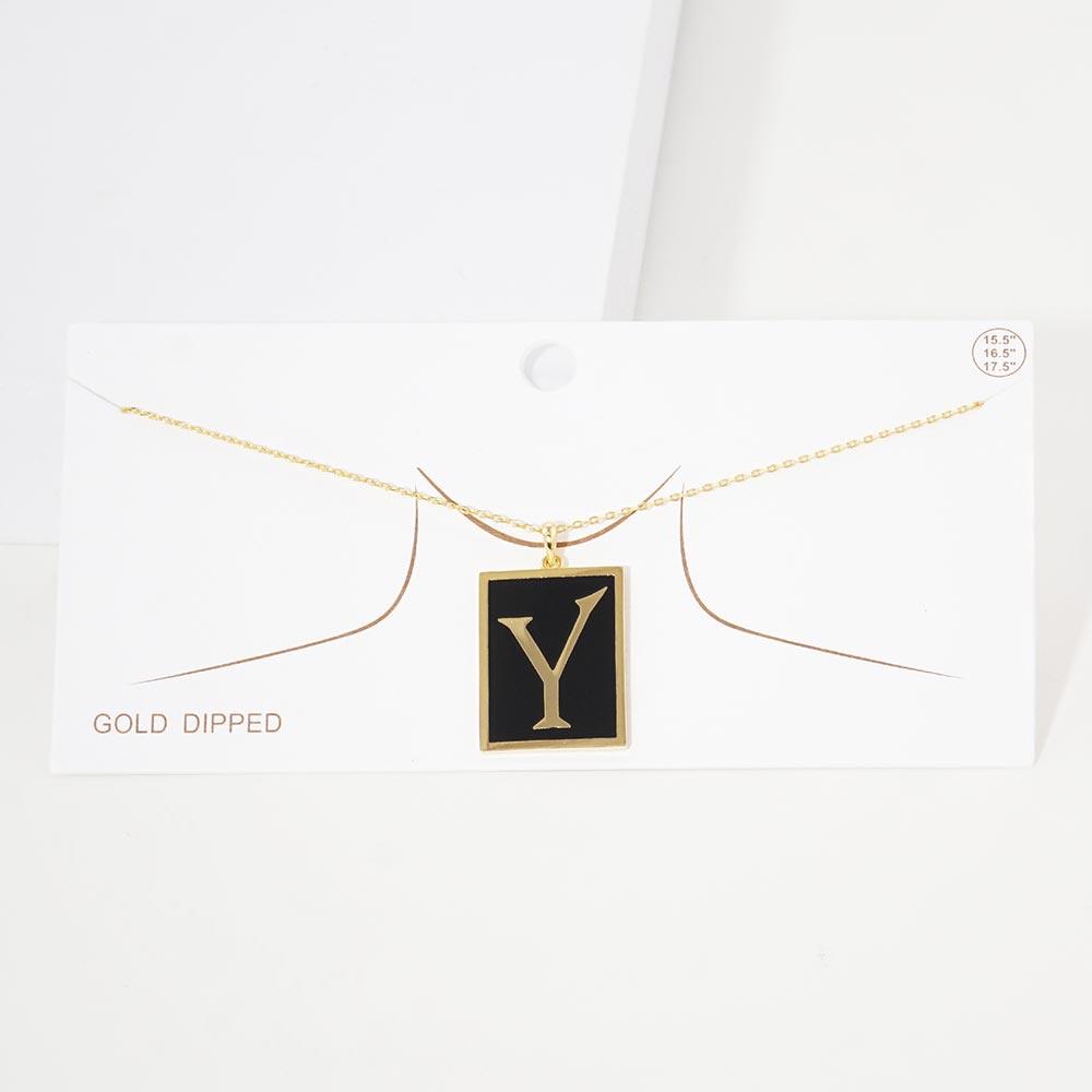 Letter Y Gold Dipped Enamel Rectangle Monogram Pendant Necklace