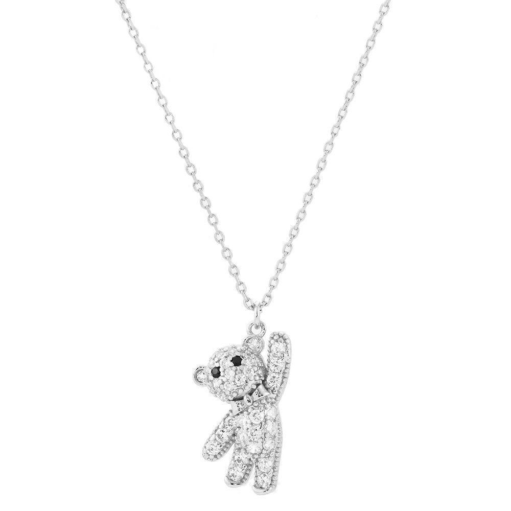 Gold White Gold Dipped CZ Embellished Bear Pendant Necklace - Jewelry Store by Erik Rayo
