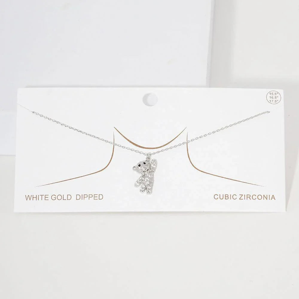Gold White Gold Dipped CZ Embellished Bear Pendant Necklace - Jewelry Store by Erik Rayo