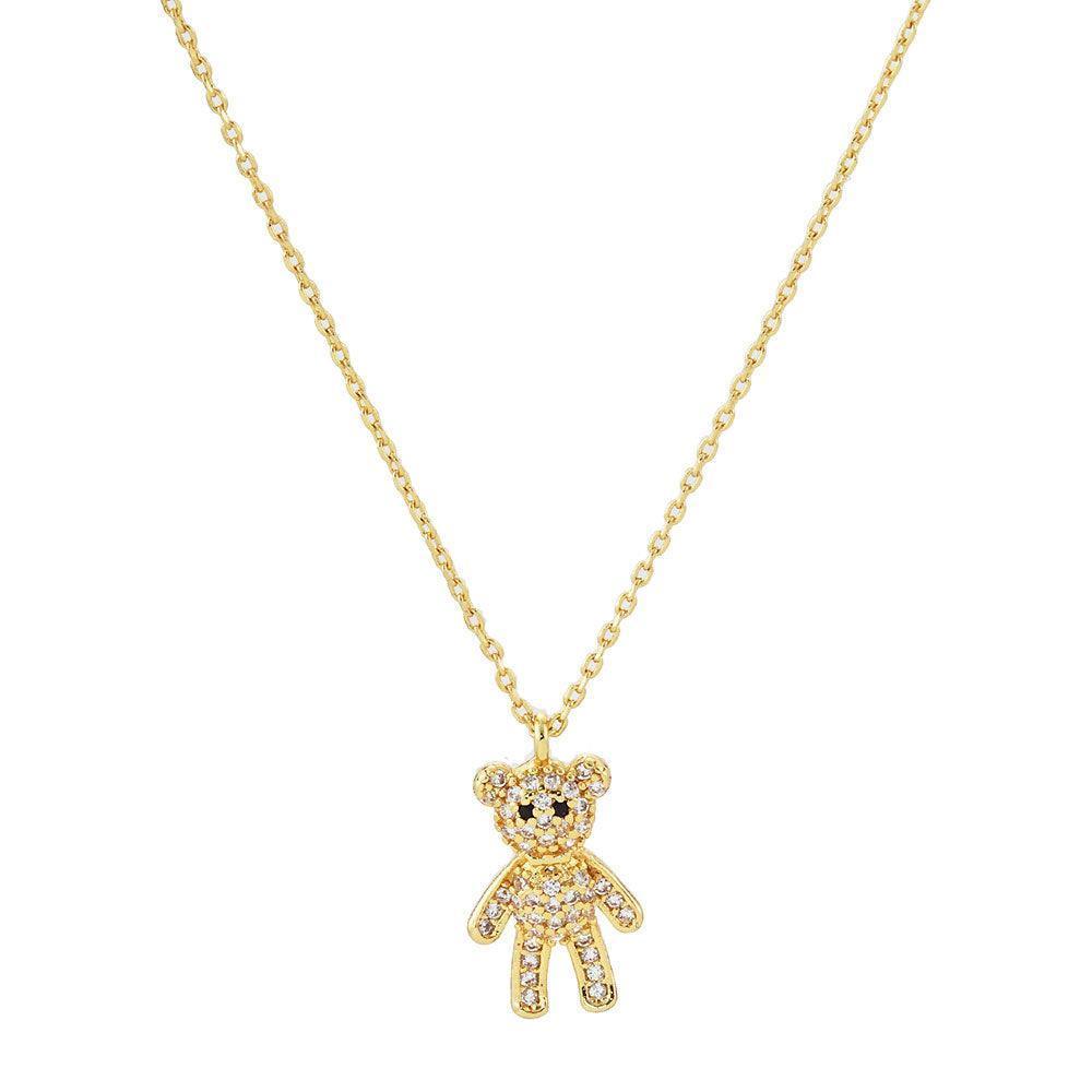 Gold Gold Dipped CZ Embellished Bear Pendant Necklace - Jewelry Store by Erik Rayo