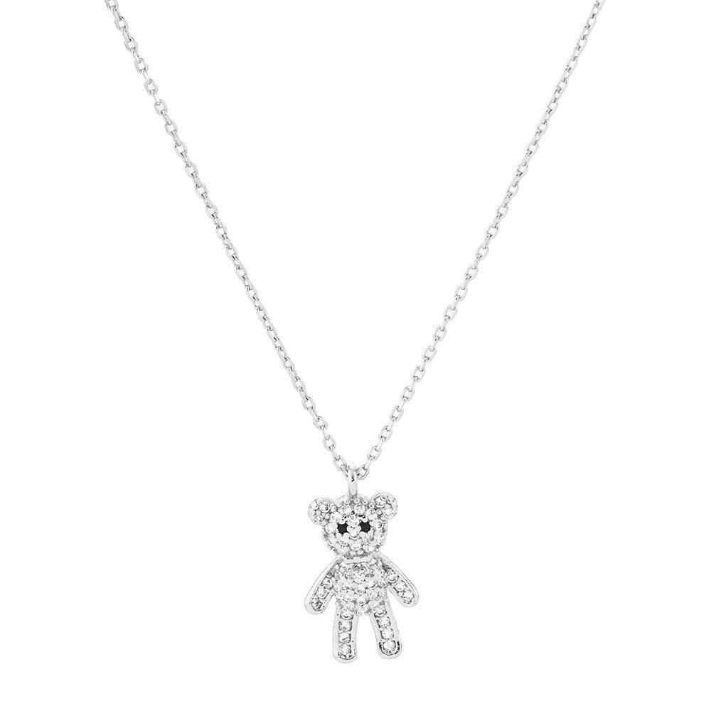 Gold White Gold Dipped CZ Embellished Bear Pendant Necklace - Jewelry Store by Erik Rayo