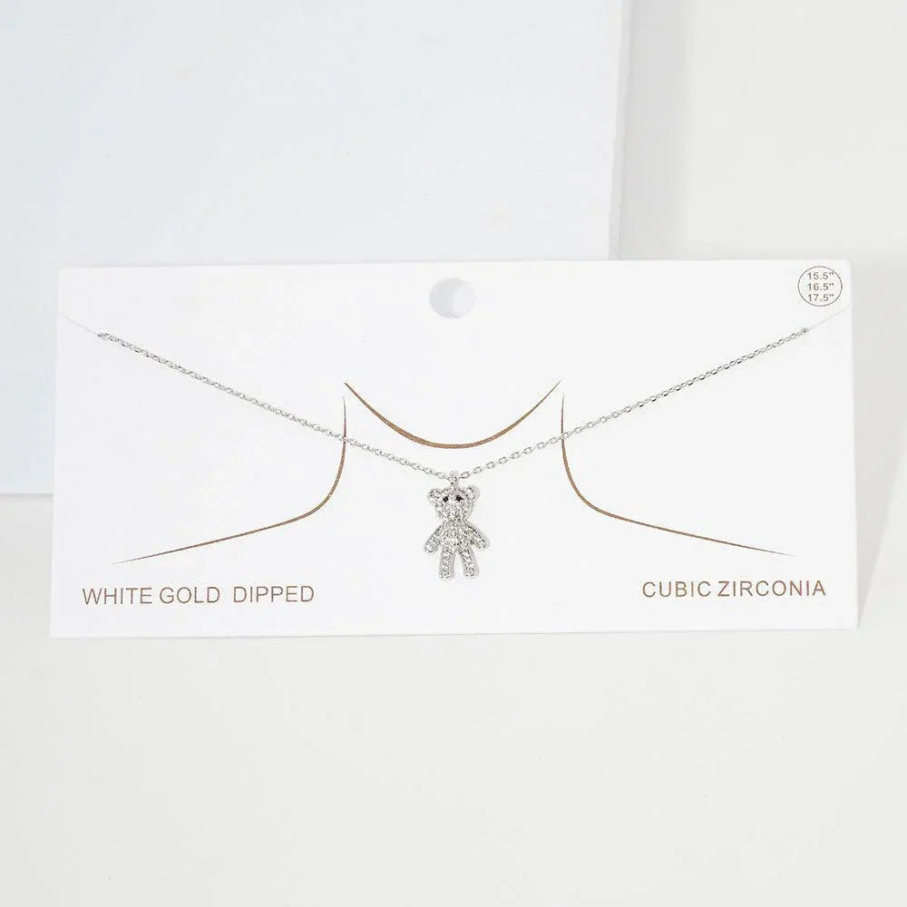 Gold White Gold Dipped CZ Embellished Bear Pendant Necklace - Jewelry Store by Erik Rayo