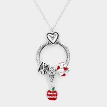 Load image into Gallery viewer, Silver Antique Metal Rhinestone Heart Apple Drop Pendant Necklace
