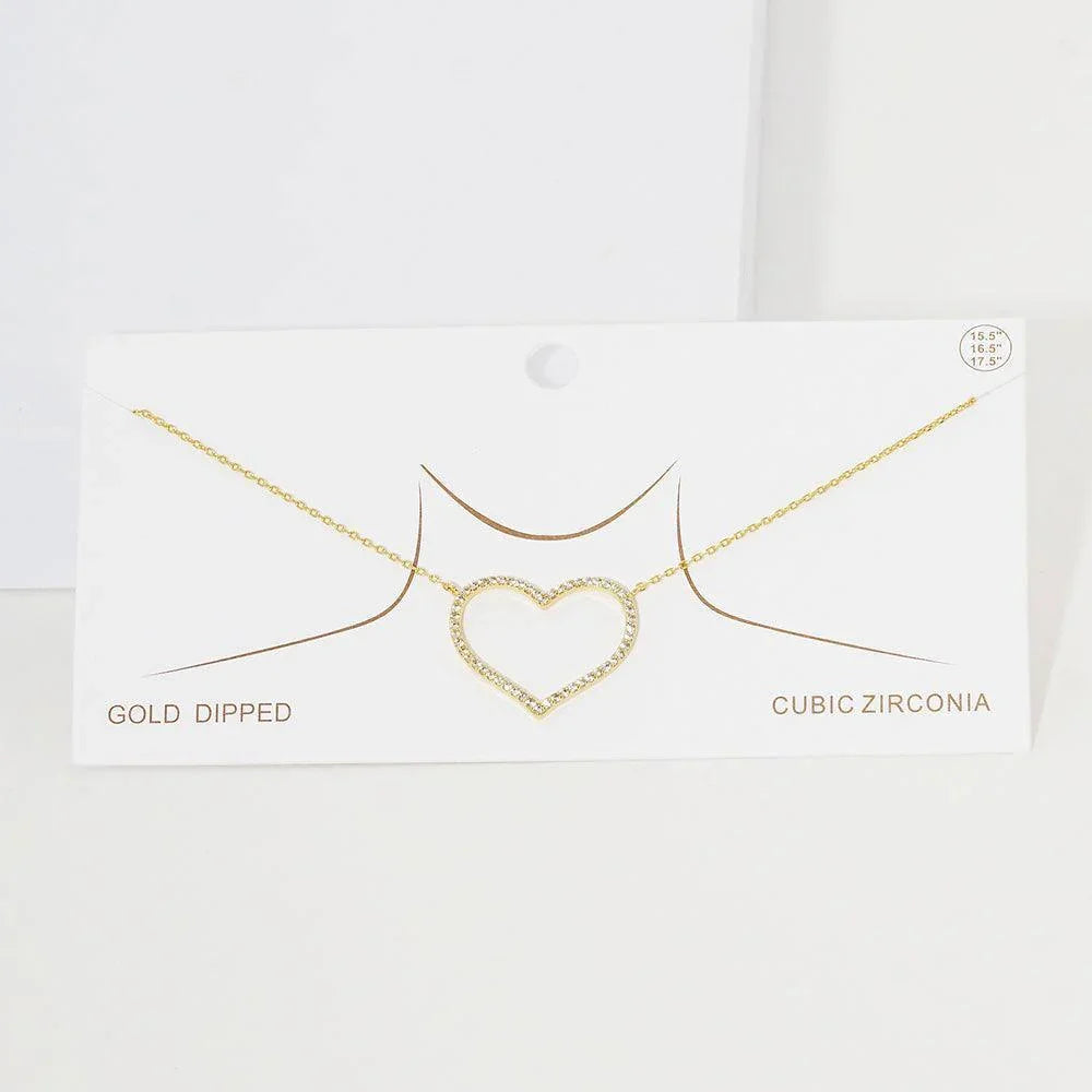 Gold Gold Dipped CZ Open Heart Pendant Necklace - Jewelry Store by Erik Rayo