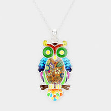 Load image into Gallery viewer, Silver Acrylic Colorful Pattern Owl Pendant Necklace
