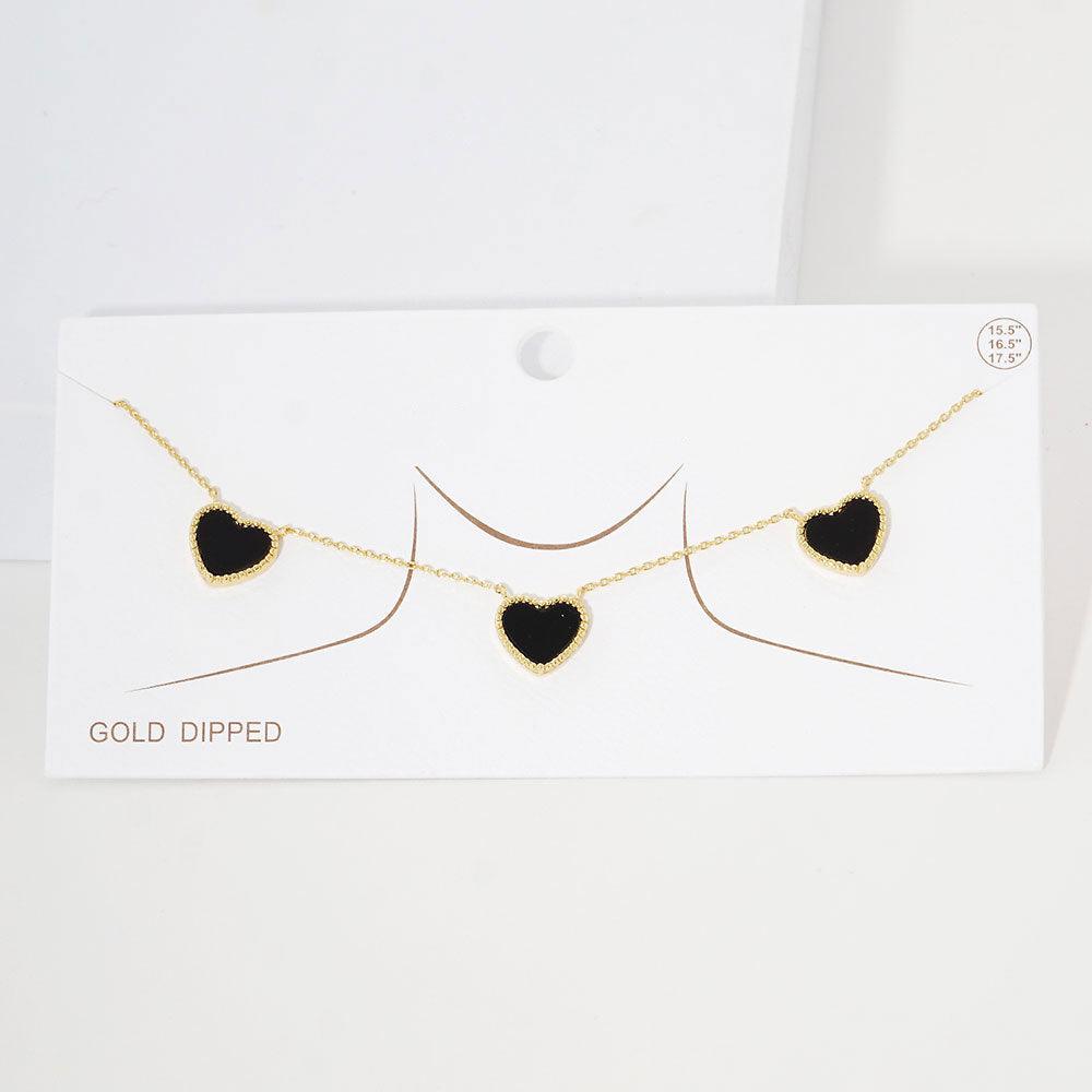 Gold Gold Dipped Triple Heart Pendant Necklace