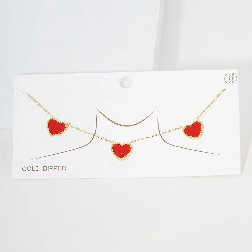 Red Gold Dipped Triple Heart Pendant Necklace - Jewelry Store by Erik Rayo