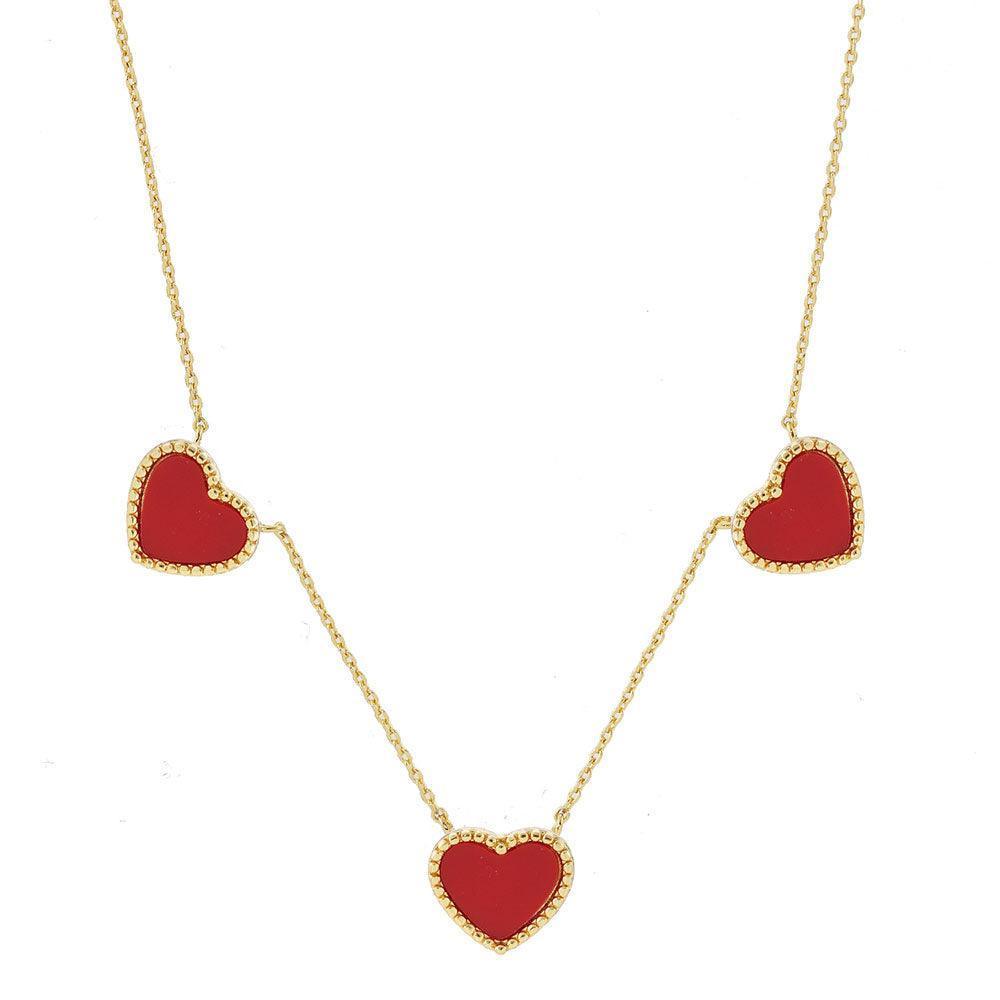 Red Gold Dipped Triple Heart Pendant Necklace - Jewelry Store by Erik Rayo