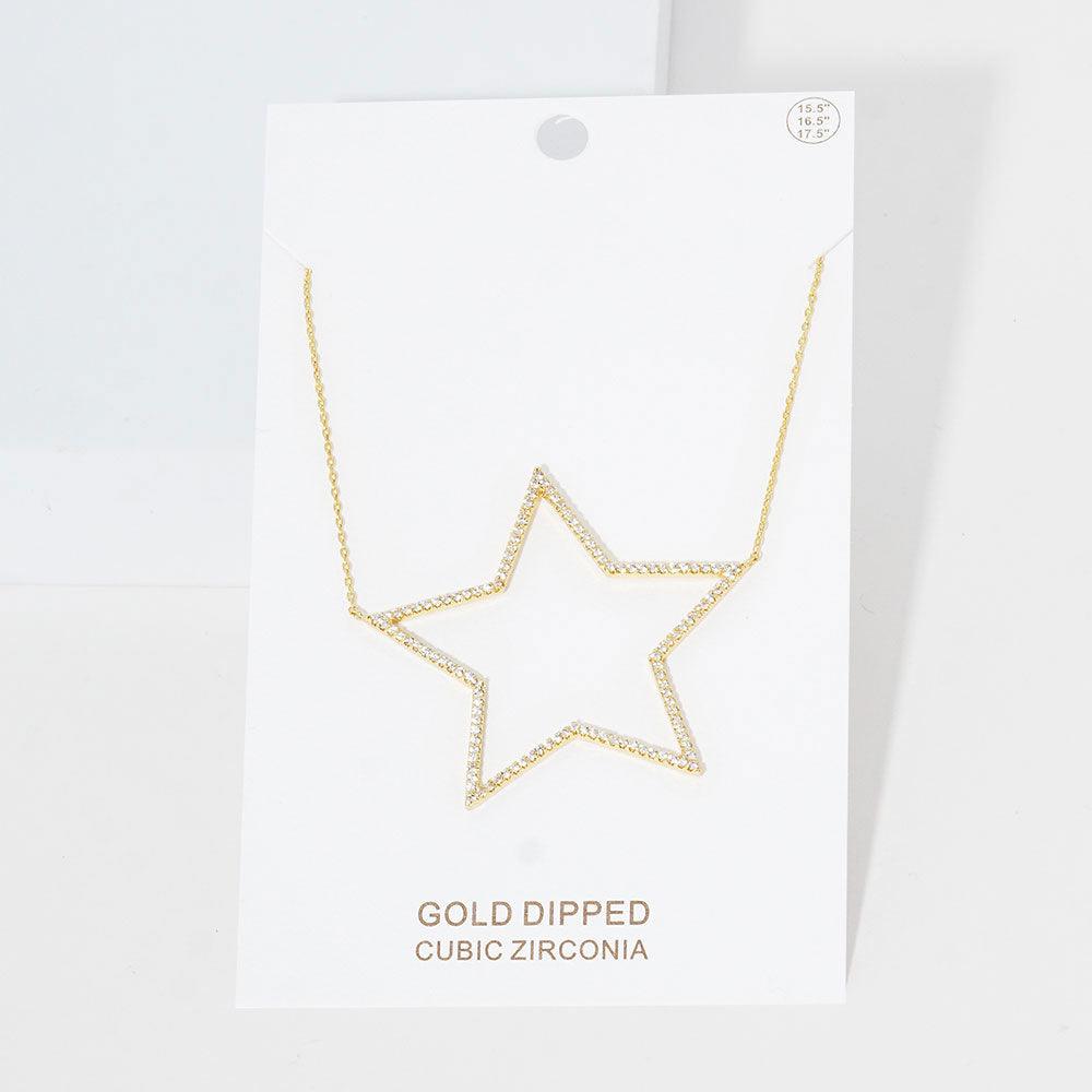 Gold Gold Dipped CZ Open Star Pendant Necklace