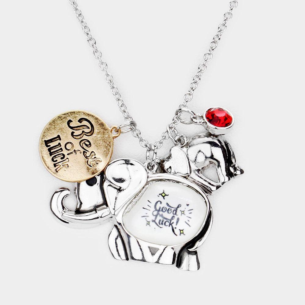 Two Tone Good Luck Metal Elephant Pendant Necklace - Jewelry Store by Erik Rayo