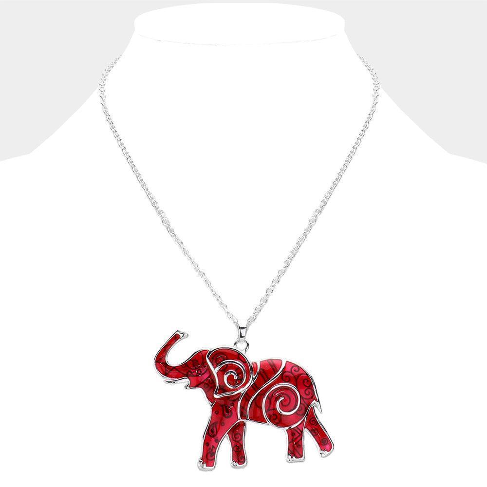 Red Enamel Embossed Metal Elephant Pendant Necklace - Jewelry Store by Erik Rayo