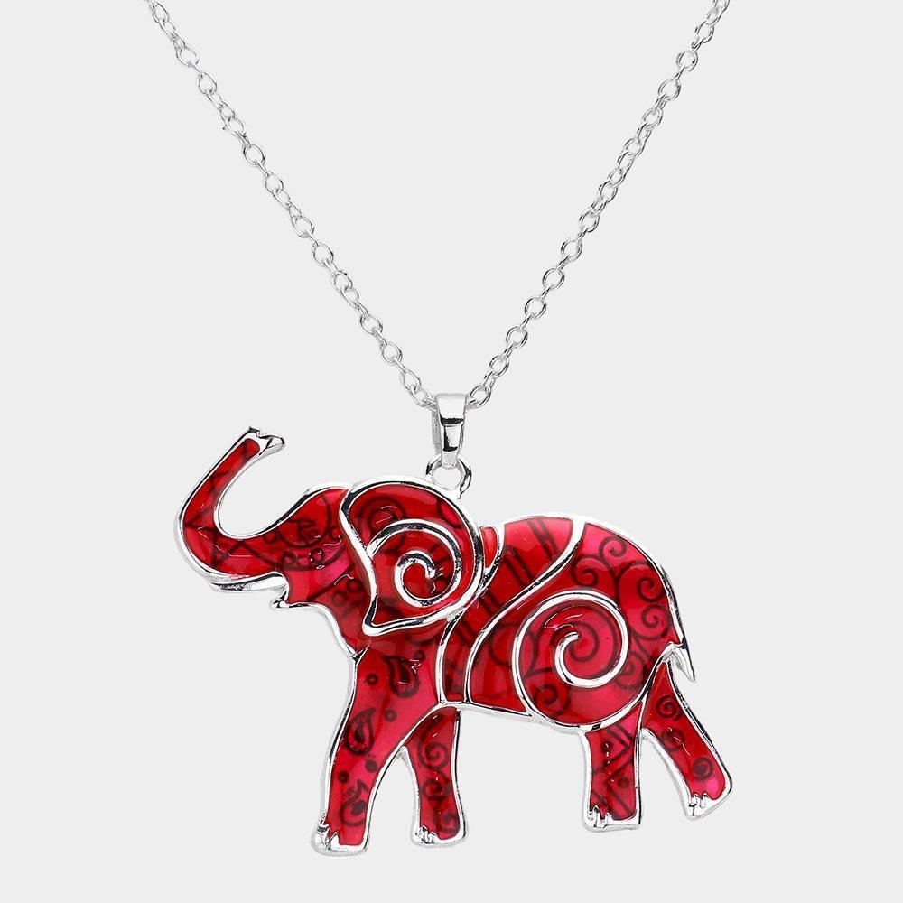 Red Enamel Embossed Metal Elephant Pendant Necklace - Jewelry Store by Erik Rayo