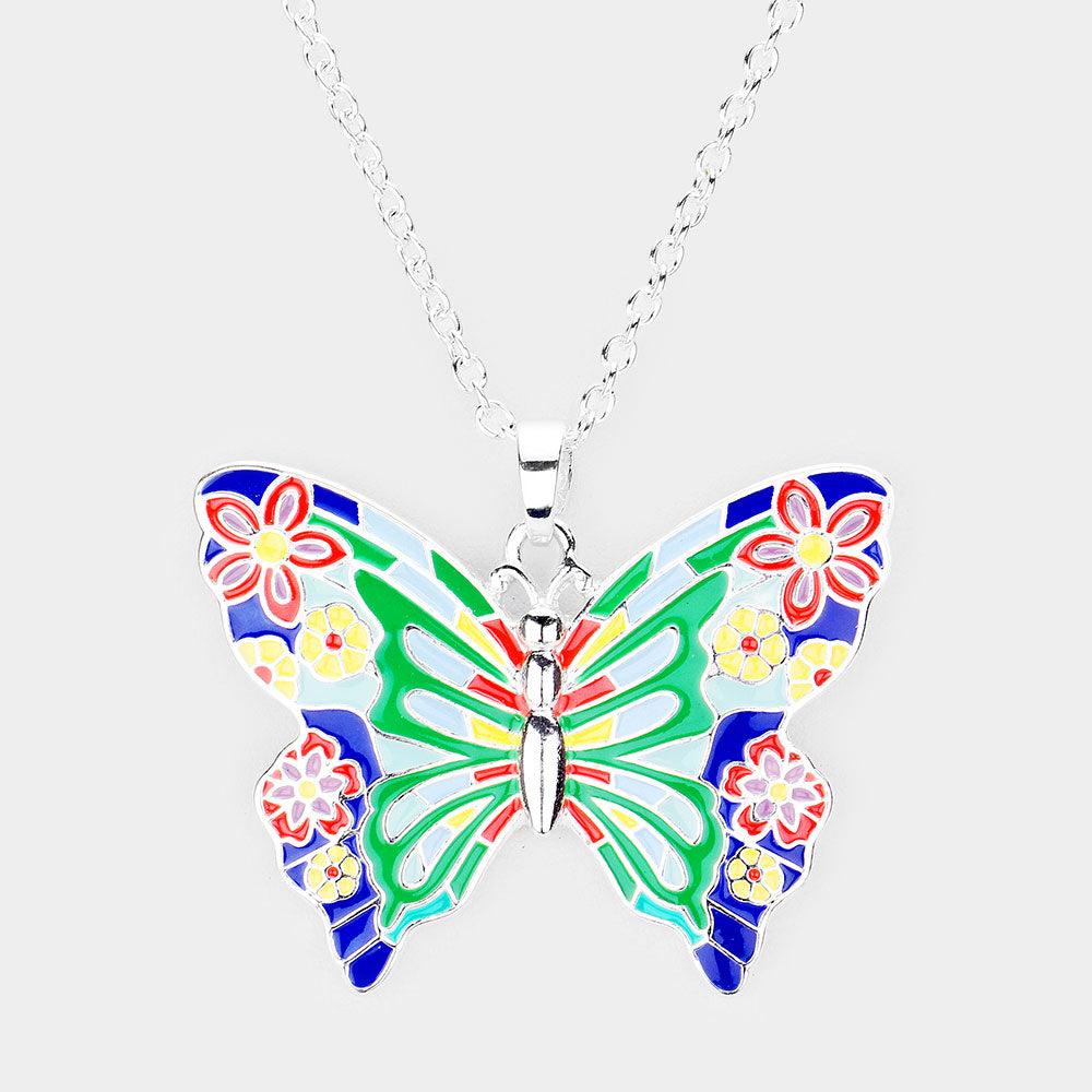 Enamel Butterfly Pendant Necklace