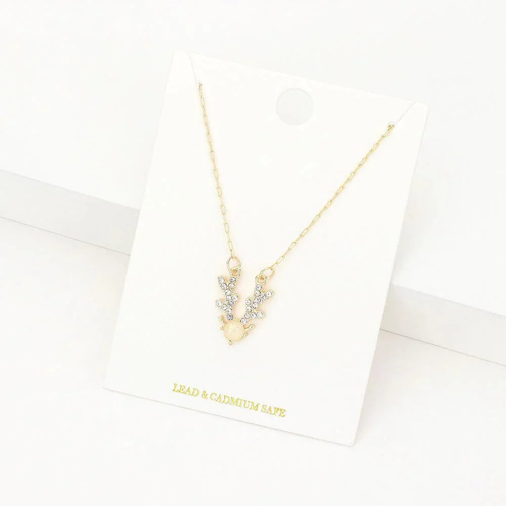 Gold Stone Embellished Reindeer Horns Pendant Necklace - Jewelry Store by Erik Rayo