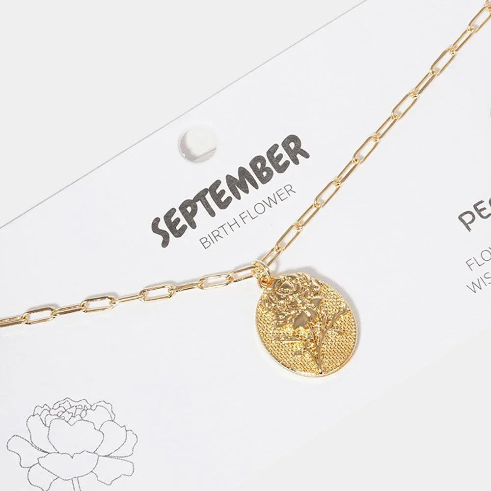 Gold SEPTEMEBER Gold Dipped Birth Flower Pendant Necklace - Jewelry Store by Erik Rayo