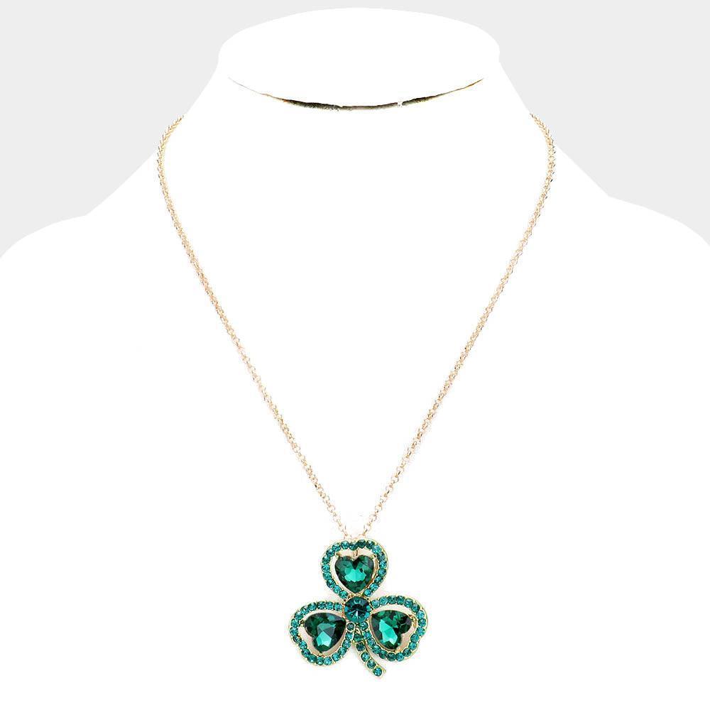 Green Heart Crystal Rhinestone Clover Pendant Necklace - Jewelry Store by Erik Rayo