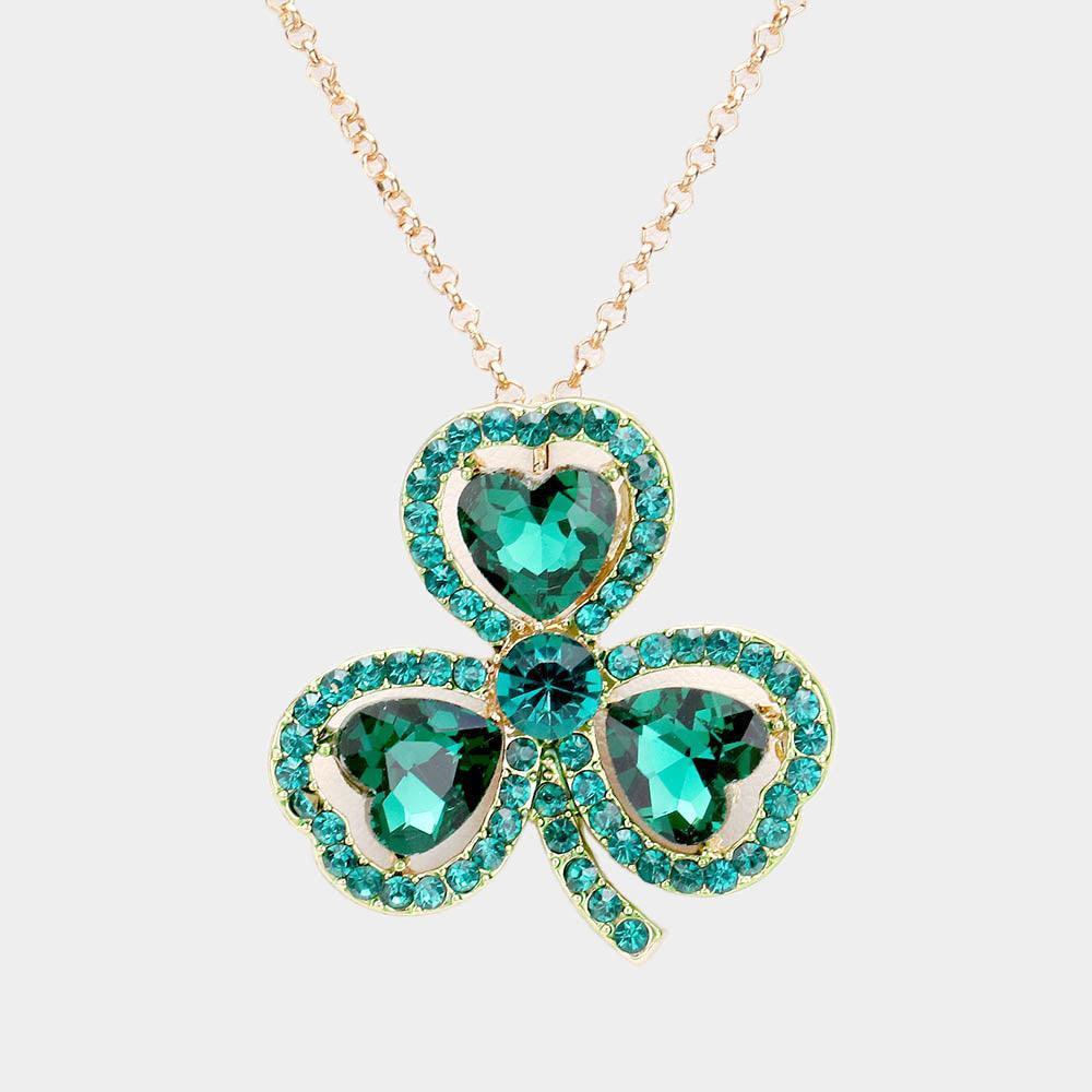 Green Heart Crystal Rhinestone Clover Pendant Necklace - Jewelry Store by Erik Rayo