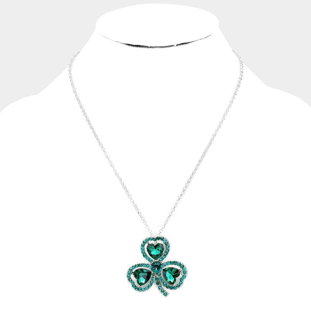 Silver Heart Crystal Rhinestone Clover Pendant Necklace - Jewelry Store by Erik Rayo