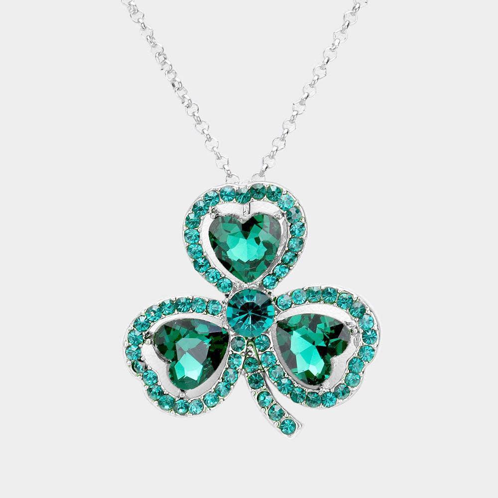 Silver Heart Crystal Rhinestone Clover Pendant Necklace - Jewelry Store by Erik Rayo