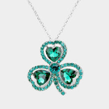 Load image into Gallery viewer, Silver Heart Crystal Rhinestone Clover Pendant Necklace
