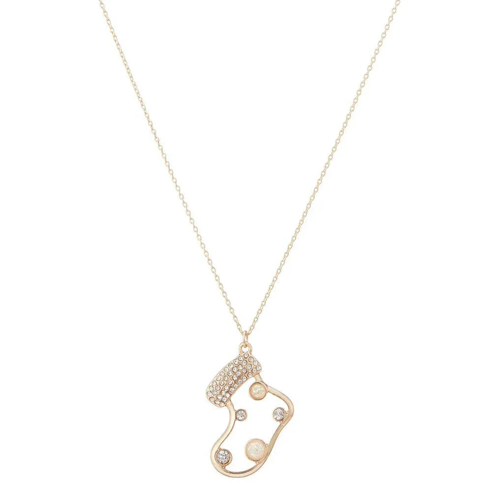 Gold Stone Embellished Christmas Socks Pendant Necklace - Jewelry Store by Erik Rayo