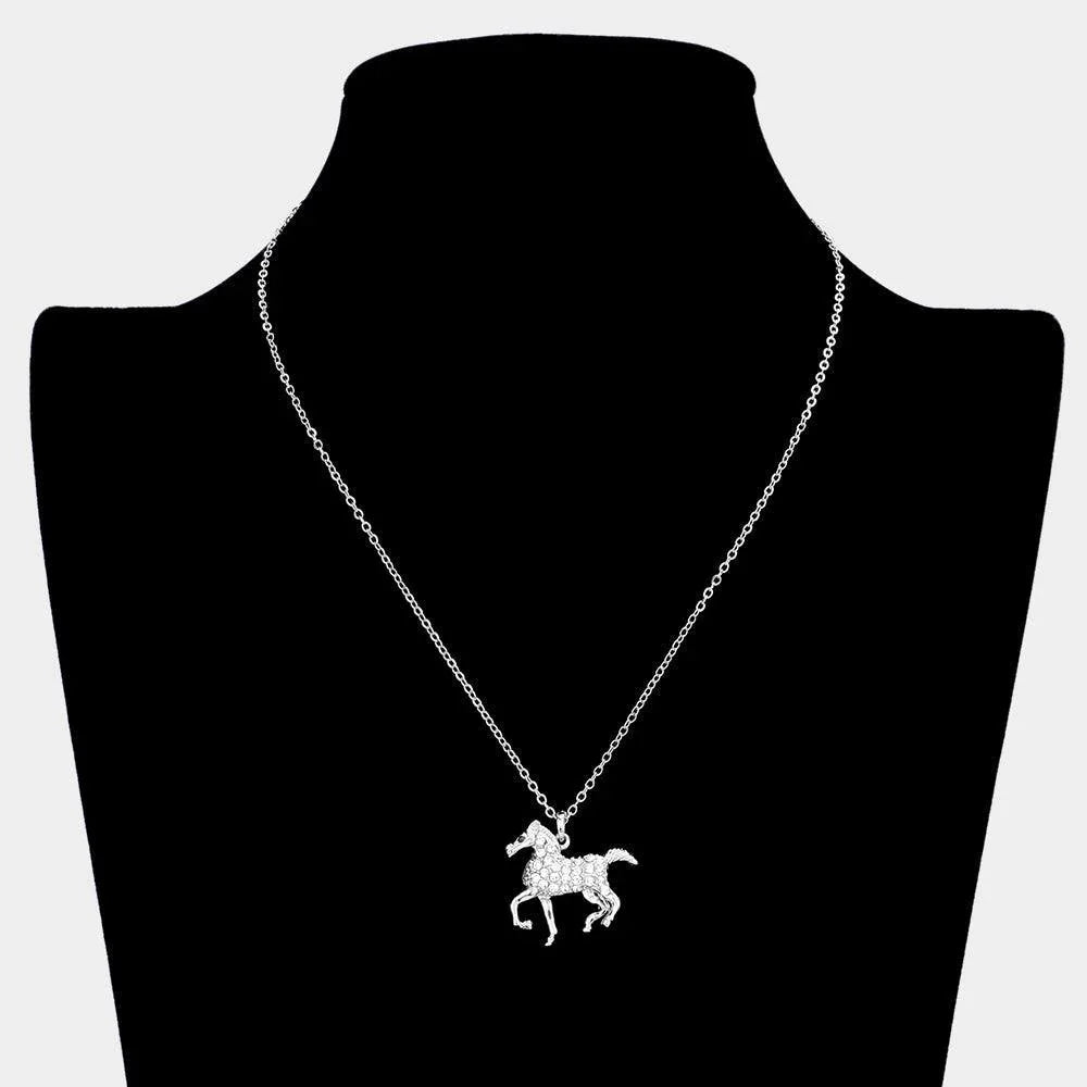 Rhinestone Embellished Running Horse Pendant Necklace - Jewelry Store by Erik Rayo