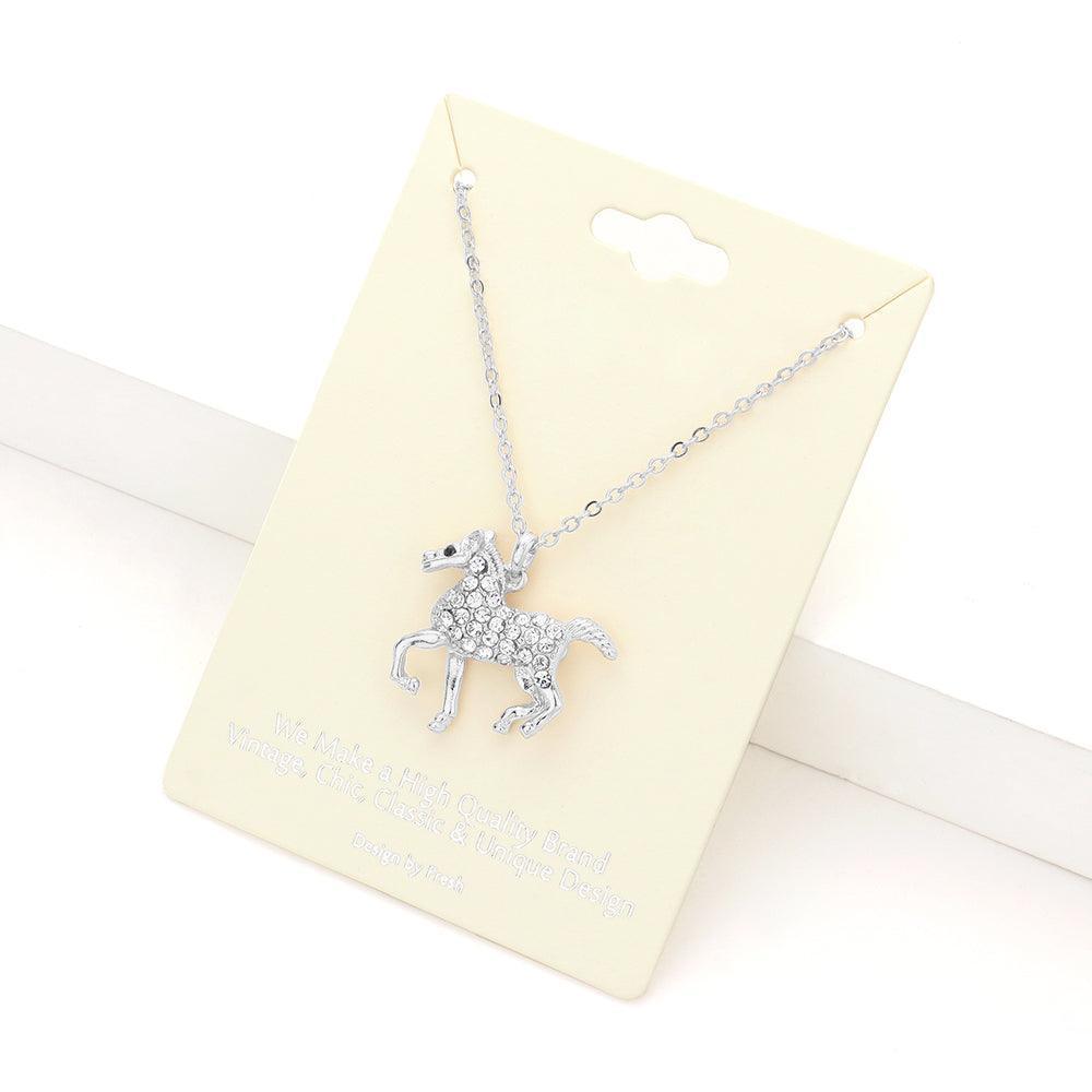 Rhinestone Embellished Running Horse Pendant Necklace - Jewelry Store by Erik Rayo