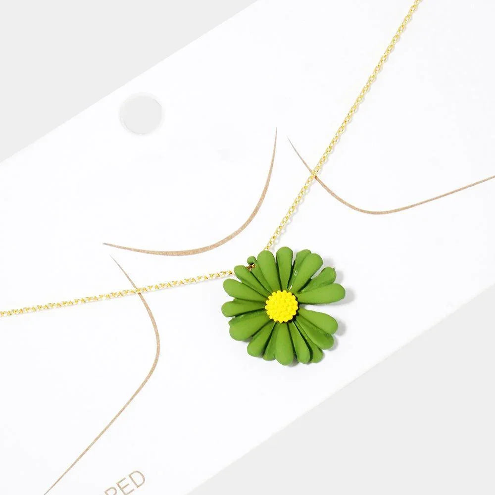 Green Gold Dipped Bloom Flower Pendant Necklace - Jewelry Store by Erik Rayo