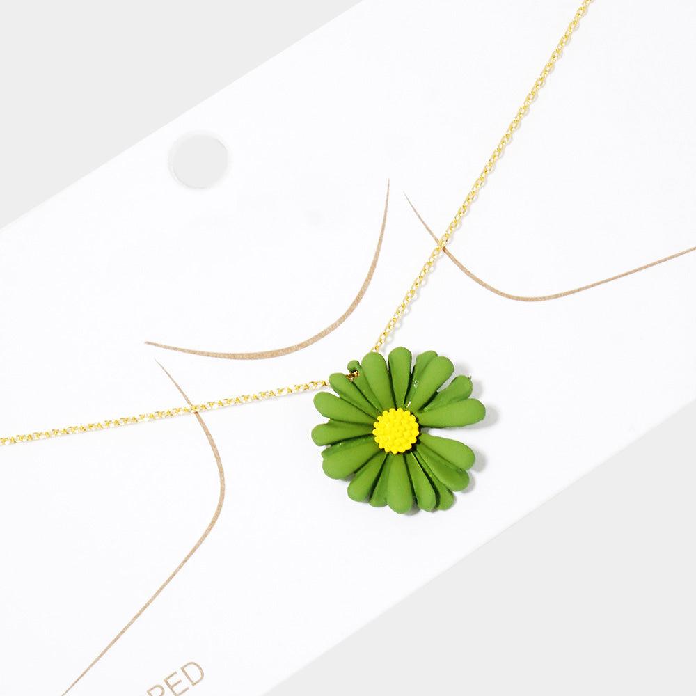 Green Gold Dipped Bloom Flower Pendant Necklace