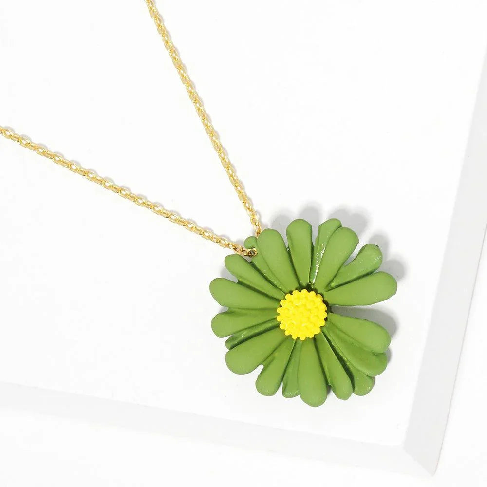 Green Gold Dipped Bloom Flower Pendant Necklace - Jewelry Store by Erik Rayo
