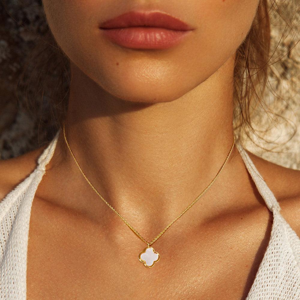Gold Gold Dipped Mother of Pearl Quatrefoil Pendant Necklace - Jewelry Store by Erik Rayo