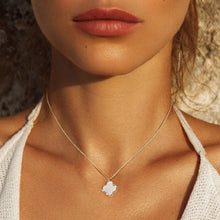 Load image into Gallery viewer, Gold White Gold Dipped Mother of Pearl Quatrefoil Pendant Necklace
