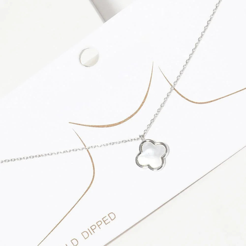 Gold White Gold Dipped Mother of Pearl Quatrefoil Pendant Necklace - Jewelry Store by Erik Rayo