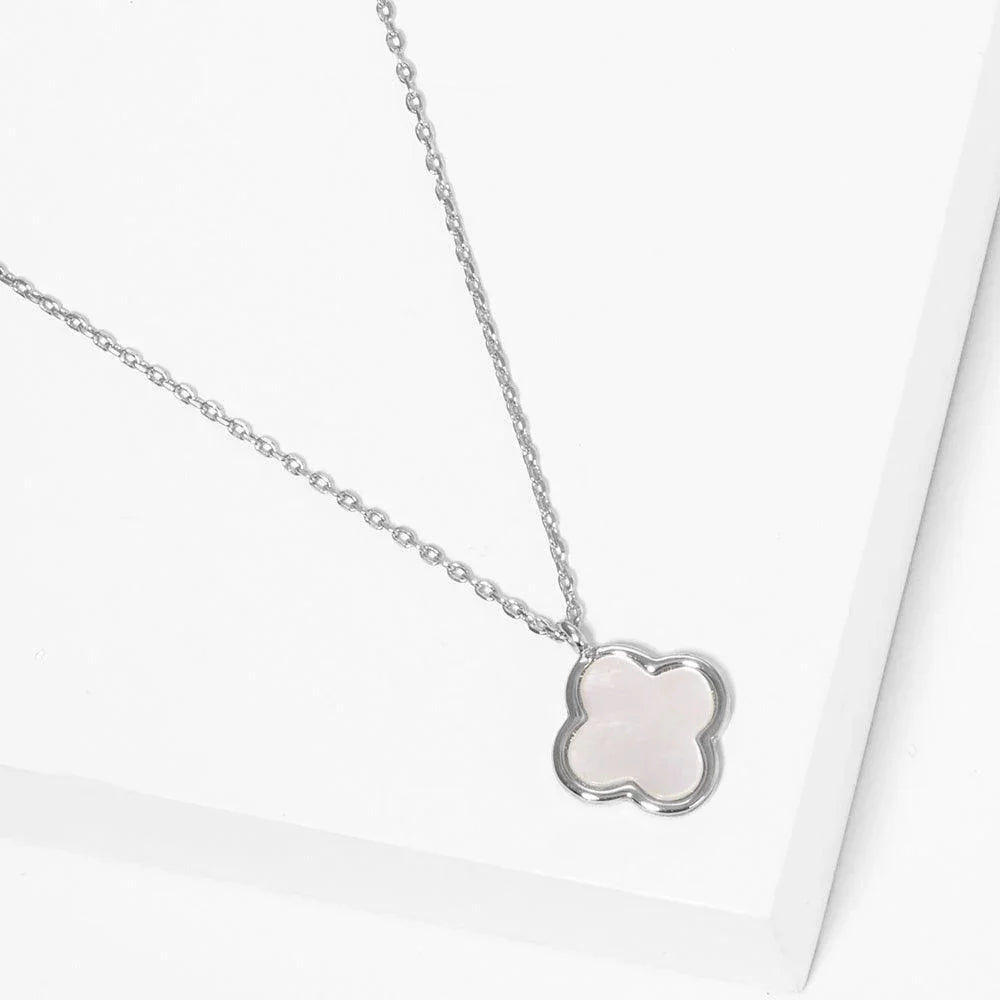 Gold White Gold Dipped Mother of Pearl Quatrefoil Pendant Necklace - Jewelry Store by Erik Rayo