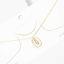Load image into Gallery viewer, Letter G Gold Dipped Metal Monogram Rhinestone Oval Link Pendant Necklace
