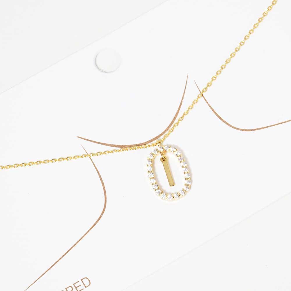 Letter I Gold Dipped Metal Monogram Rhinestone Oval Link Pendant Necklace - Jewelry Store by Erik Rayo