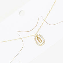 Load image into Gallery viewer, Letter O Gold Dipped Metal Monogram Rhinestone Oval Link Pendant Necklace
